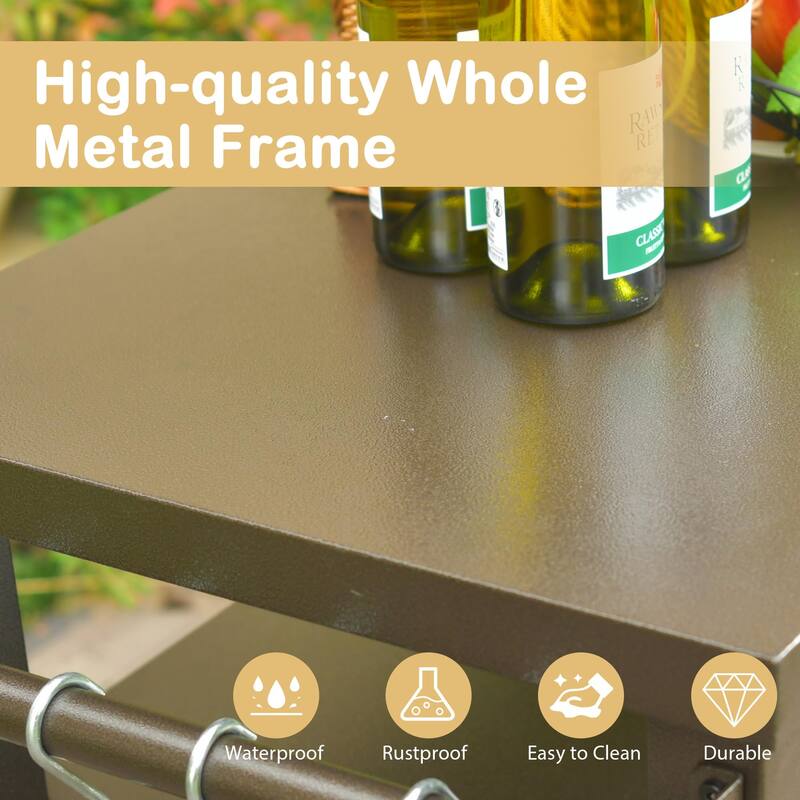 GDFStudio - Holden Outdoor Metal Grill Cart with Storage Cabinet and Rolling Utility Table for Patio BBQ Use