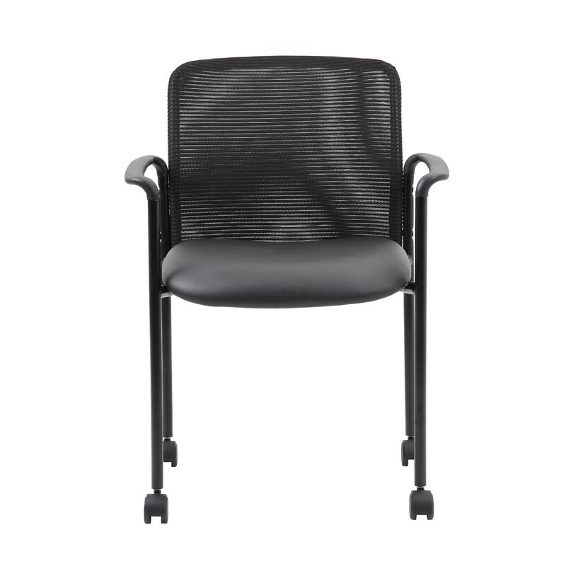 Vayu Stackable Guest Chair with Caster Wheels, Black Mesh and Caressoft Vinyl