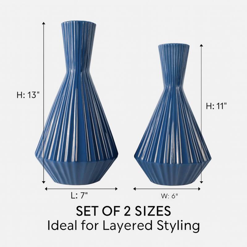 Aria Home Set of 2 Santa Fe Ceramic Water Jug Vases Marine Blue