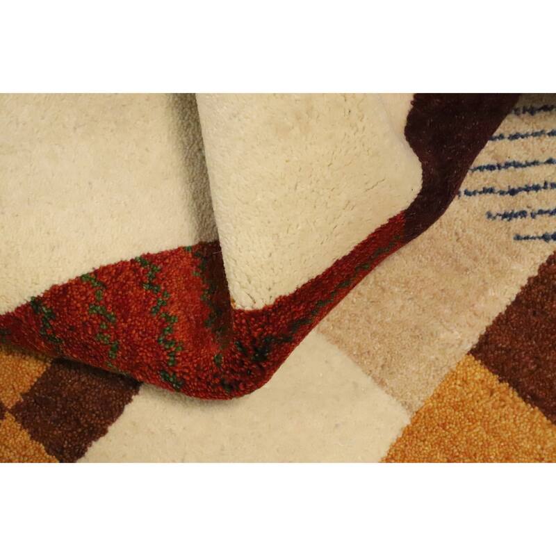 Hand Knotted Oriental 100% Wool Carpet Modern Geometric Multi-Colored Gabbeh Area Rug - 6' 7'' X 4' 9''