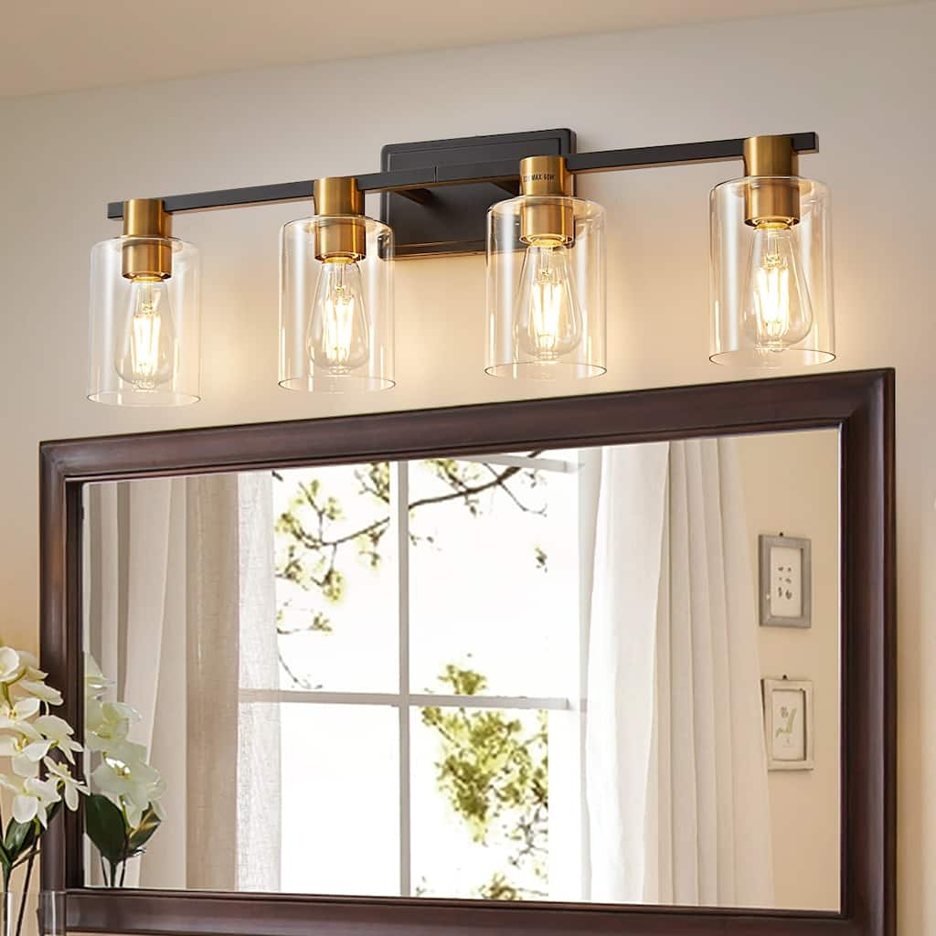 Deyidn Black Gold Bathroom Vanity Lights with Glass Cover