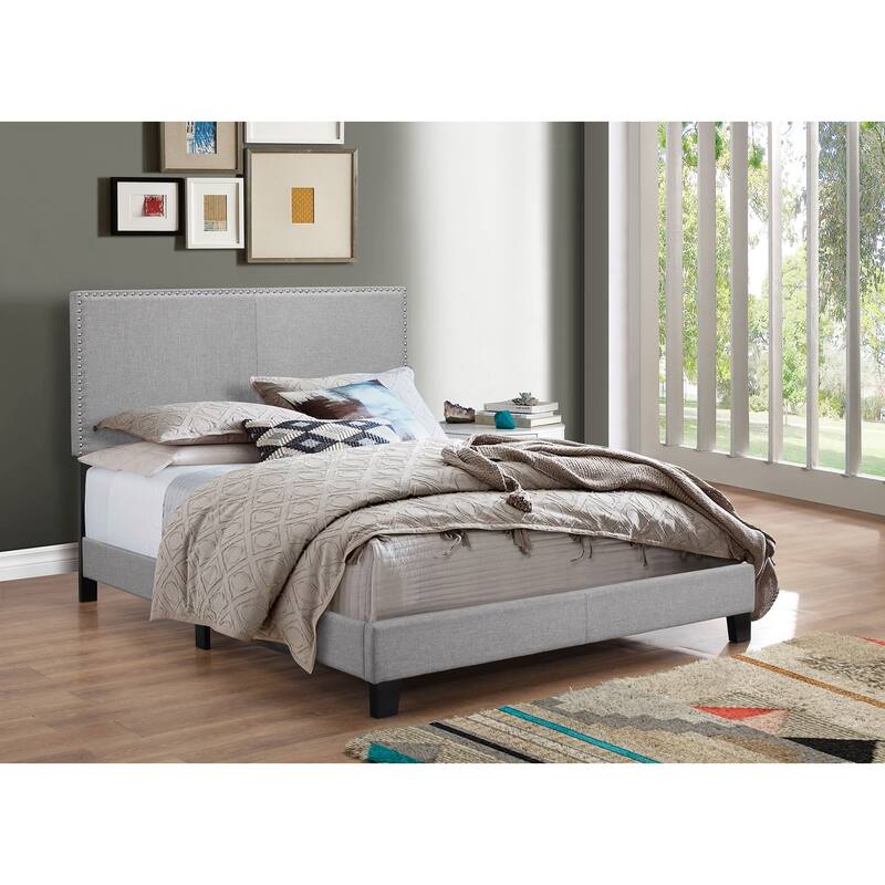 Erin Gray Twin Bed with Nailhead Trim - Upholstered Platform Bed Frame