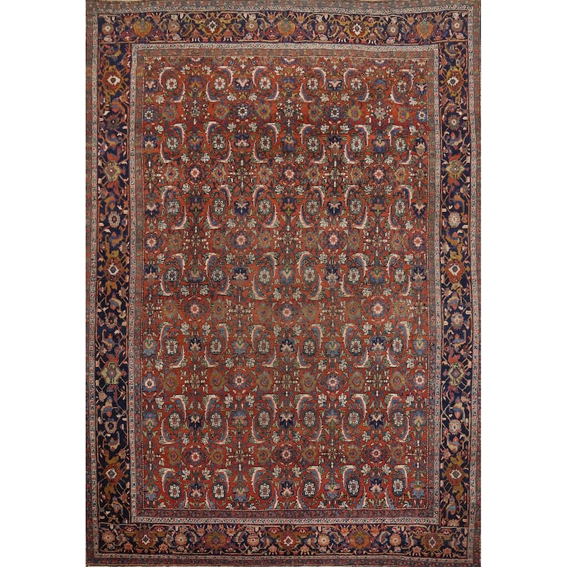 Hand Knotted Oriental 100% Wool Carpet Traditional All-Over Oranges & Rust Heriz Area Rug - 11' 4'' X 8' 11''
