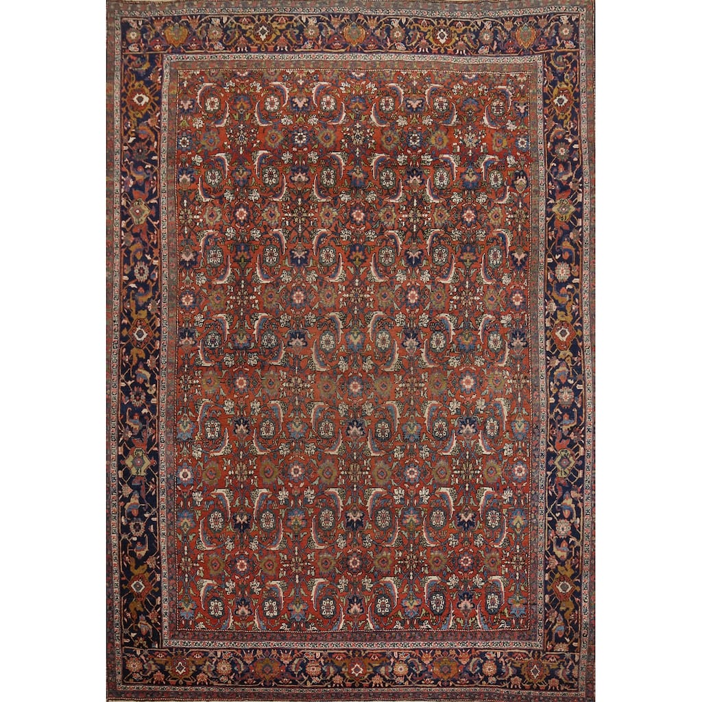 Hand Knotted Oriental 100% Wool Carpet Traditional All-Over Oranges & Rust Heriz Area Rug - 11' 4'' X 8' 11''