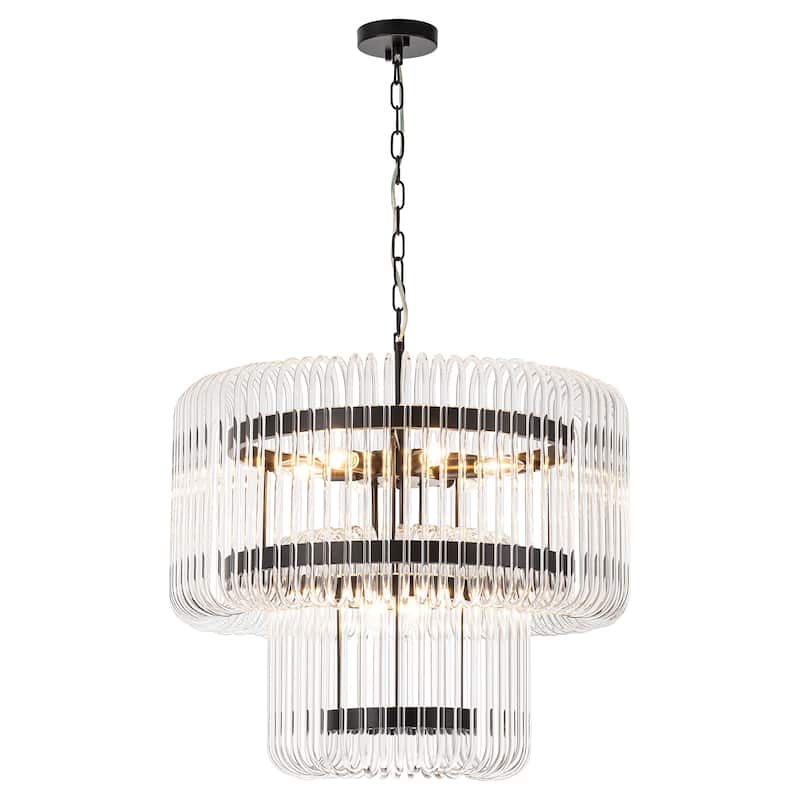 9-Light Modern Glam Drum Crystal 2-Tiered Round Chandelier Kitchen Island Pendant Light