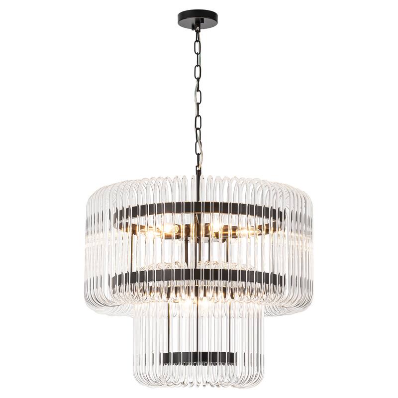 9-Light Modern Glam Drum Crystal Chandelier for Dining Room/Living Room 2-Tiered Round Chandelier Kitchen Island Pendant Light