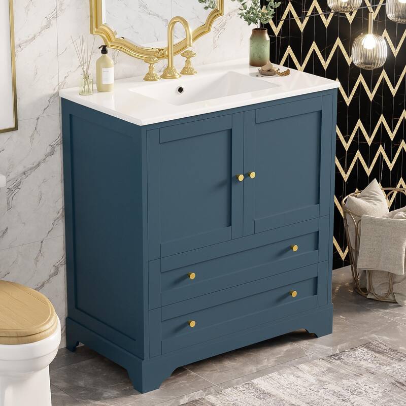 Bathroom Vanity with Ceramic Sink, Bathroom Storage Cabinet with Soft Closing Doors, Bathroom Vanities with Drawer