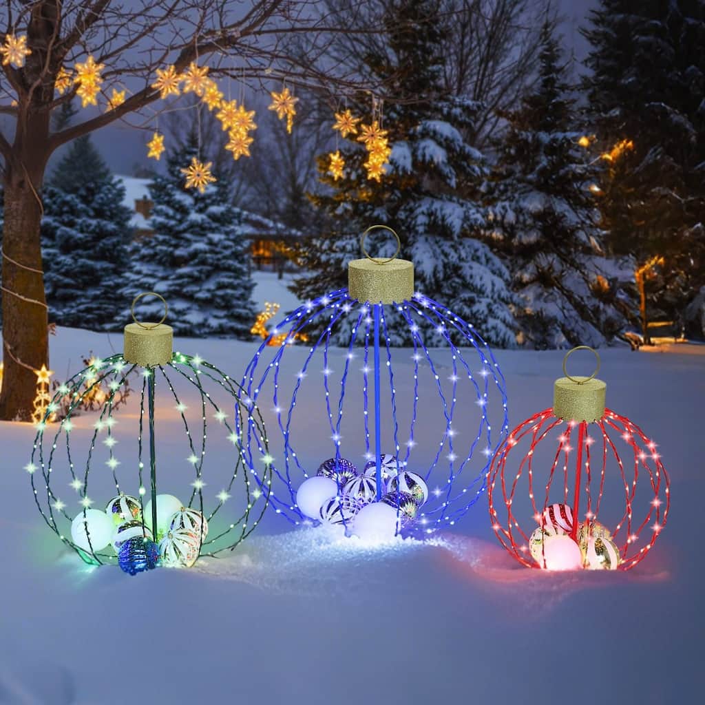 VEIKOUS Set of 3 Lighted Christmas Ornaments, 570 LED Outdoor/Indoor Holiday Decor with Multi-Color Lights