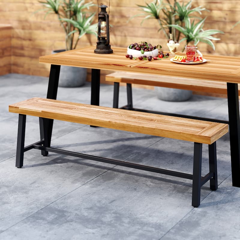 Gymax 2PCS 63'' Long Outdoor Acacia Wood Bench Seats up to 3 Persons