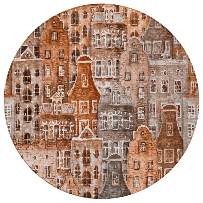 HomeRoots Village Houses Transitional Rectangle Outdoor Rug