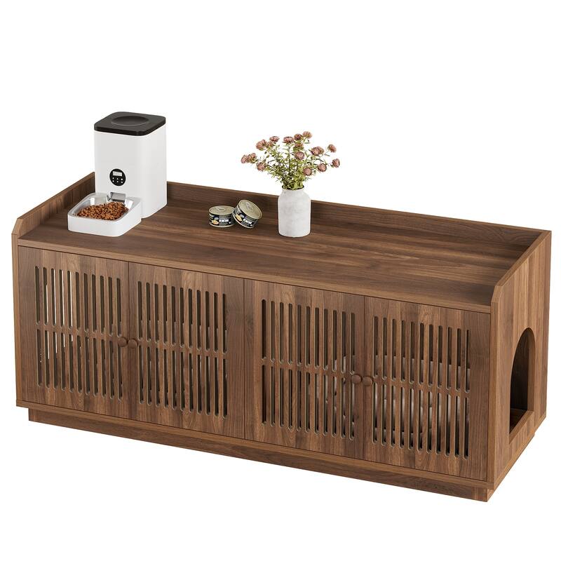 2 Cats Litter Box Enclosure, 55.1-Inch Extra Large Hidden Litter Box Furniture, Wooden XL Cat Washroom Furniture with Storage