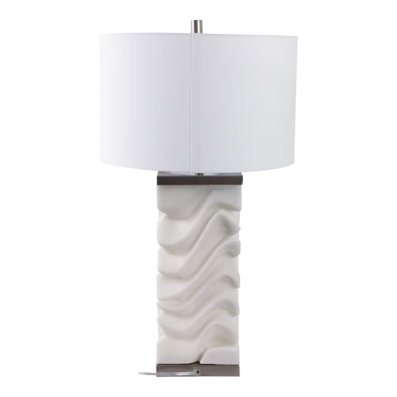 Stone Non-Woven Fabric Table Lamp Sculpted Wave Base - 30" White - 17" x 17" x 30"