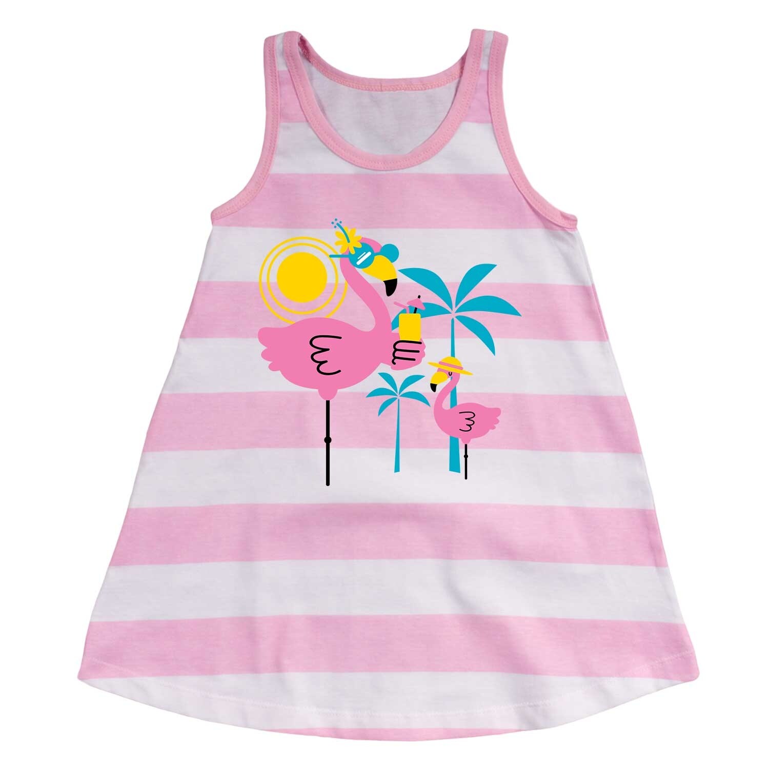 Shop Flamingo Sketch Toddler A Line Dress Pink White Stripes W