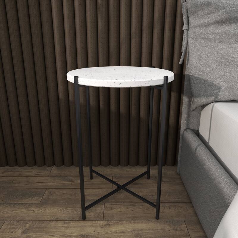 Black Terrazzo Stone Accent Table with Marble Top