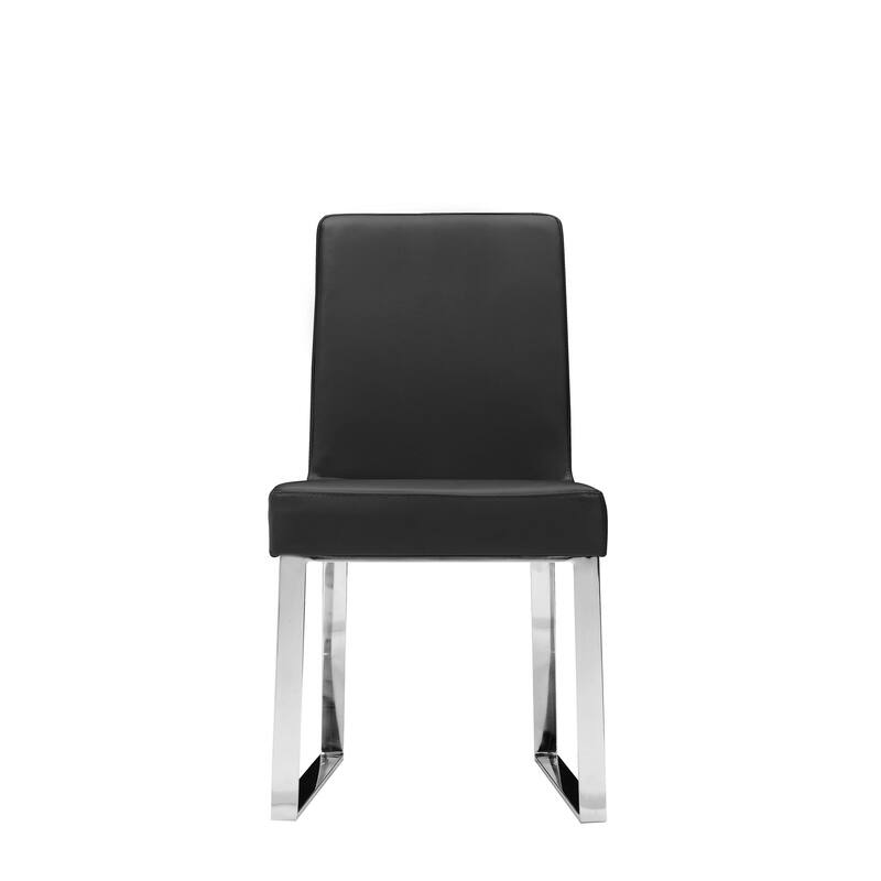 Ien 25 Inch Dining Chair Set of 2, Armless, Black Faux Leather, Chrome