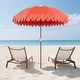 preview thumbnail 11 of 18, Horizon Coastal Scalloped Edge Beach Umbrella with Fringe, Push-Button Tilt, UV 50 Outdoor Canopy and Portable Carry Bag Coral Red, Dark Brown Pole