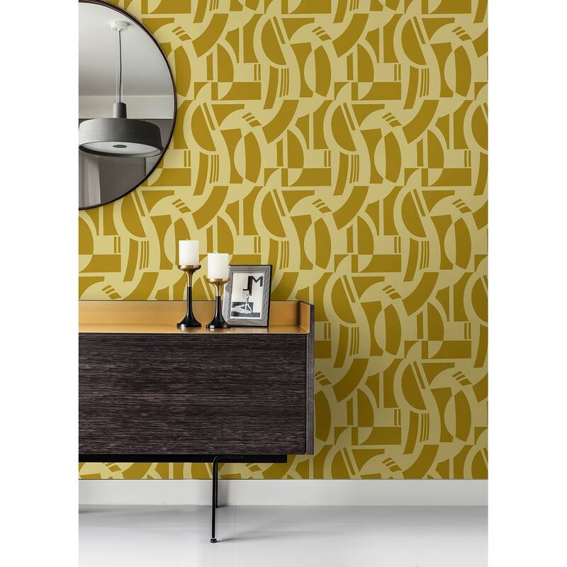 A-Street Prints Carter Gold Geometric Flock Wallpaper