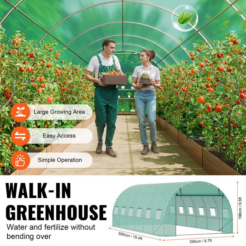 Walk-in Tunnel Greenhouse, Hoop House Greenhouse Tunnel, Plant Hot House with Galvanized Steel Frame, Green PE Cover