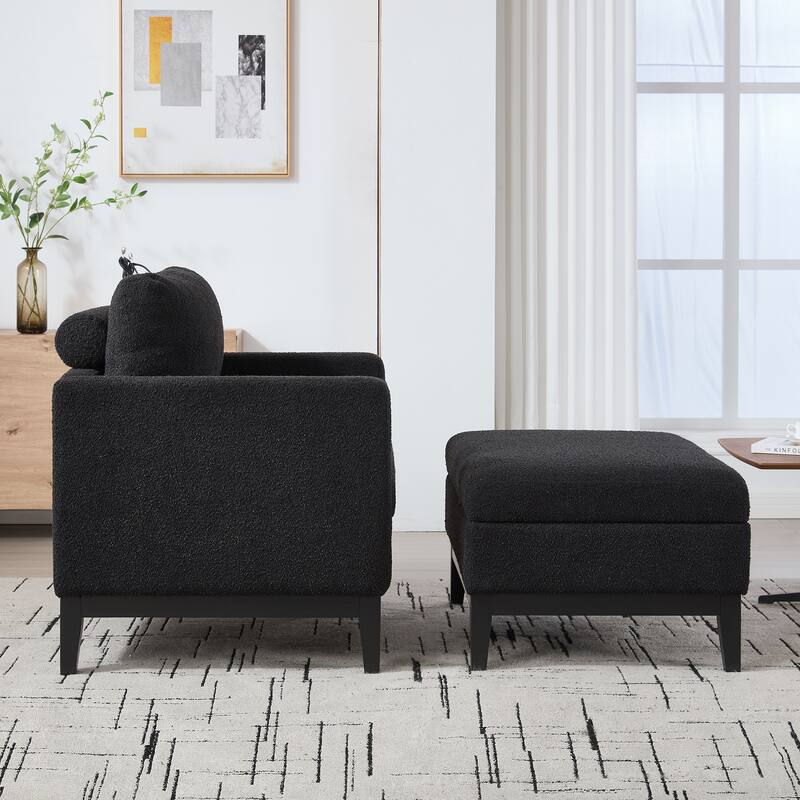 Side Chair Lounge Chair with Ottoman, Stylish Accent Chair Upholstered Chair Black Reading Chair Armchair