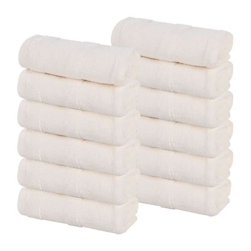 Superior Roma Cotton Ribbed Absorbent Face Towel Washcloth Set of 12