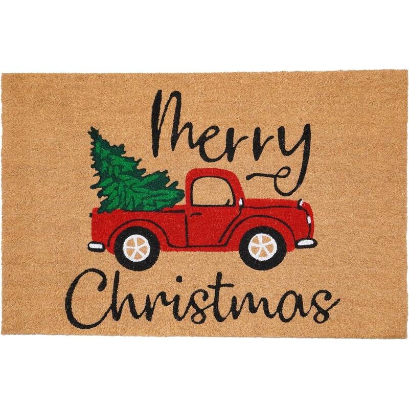 HomeRoots 17" X 29" Brown Red And Green Christmas Merry Christmas Outdoor Coir Door Mat - 17.00' X '29.00