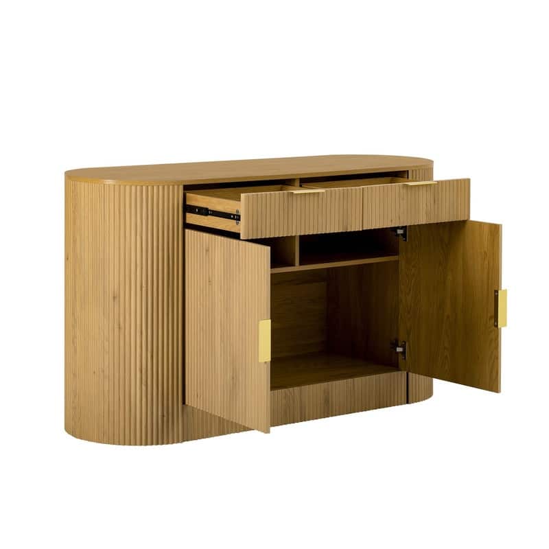 Modern 55.1" Sideboard Buffet Cabinet with 2 Curved Side Door and 2 Drawers for Living Room and Dining Area
