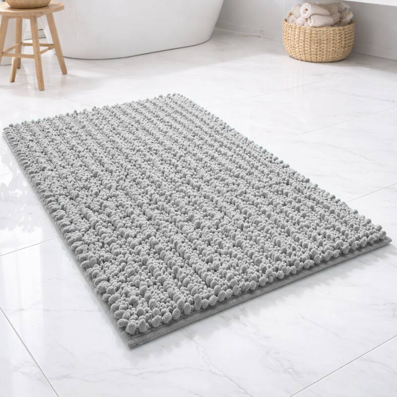 24"x16" - Light Grey Soft Cozy Plush Chenille Bath Mat Bathroom Rug - 24" x 16" - Light Grey
