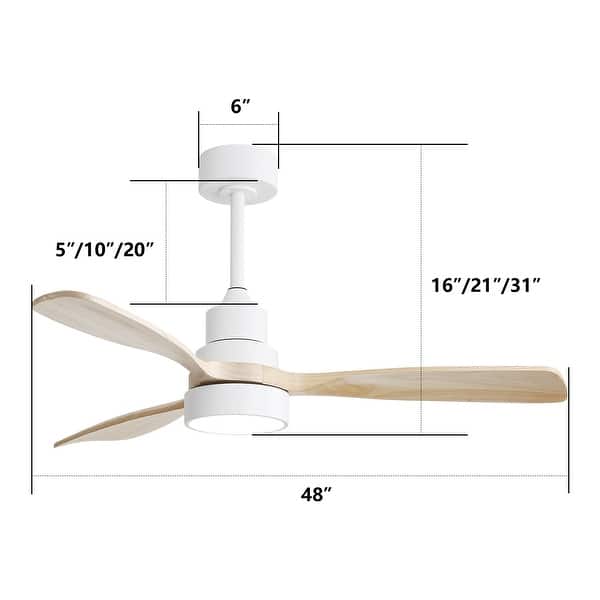 dimension image slide 0 of 6, Sofucor 48 Inch Ceiling Fan with Light and Remote,Solid Wood Blades Low Profile,Smart Optional Work with Alexa/Google/App