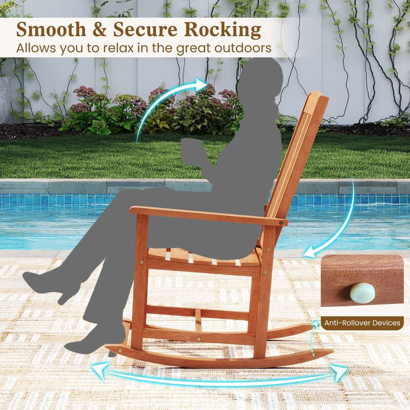 Natural Solid Wood Rocking Chair with High Backrest and DIY Paint Option - 35.5" L × 23.5" W × 42" H
