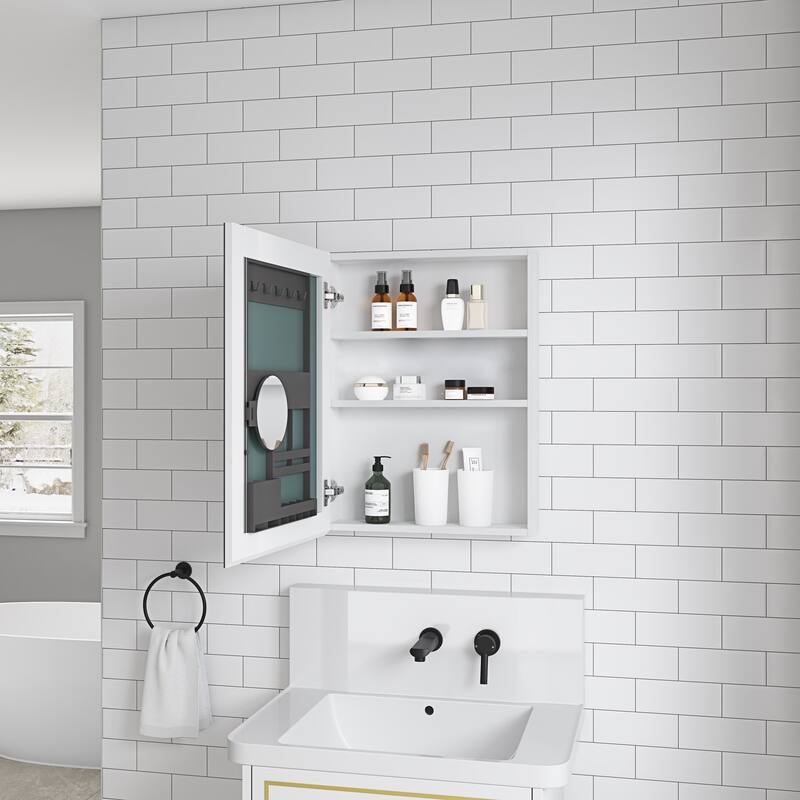 Frameless Bathroom Medicine Cabinet with Beveled Mirror Edges, Left Opening Door, Soft-Closing Hinges