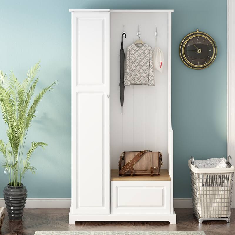 Hallway Hall Tree Entryway Shoe Cabinet with Shelves & Flip-Up Bench ...