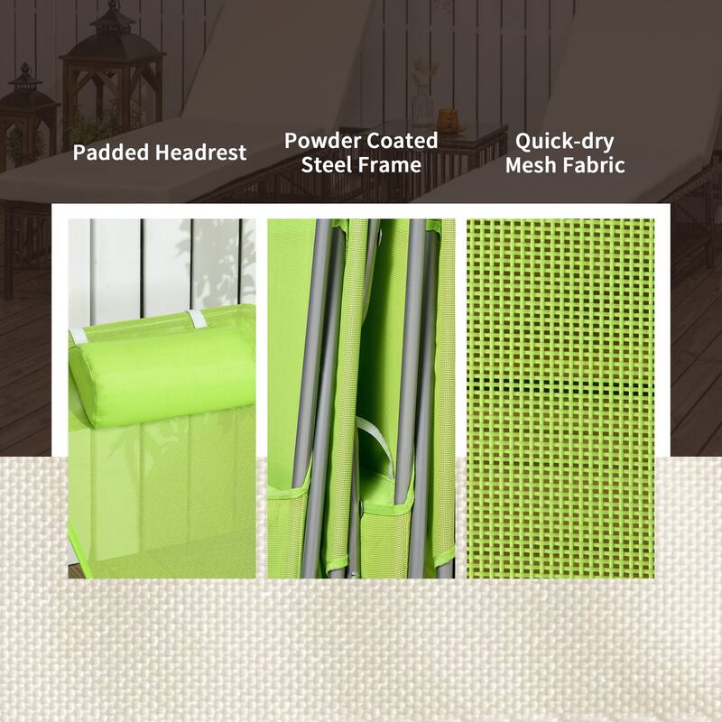 Outsunny Folding Chaise Lounge Pool Chairs, Set of 2 Outdoor Sun Tanning Chairs with Pillow, Six-Position Reclining Back