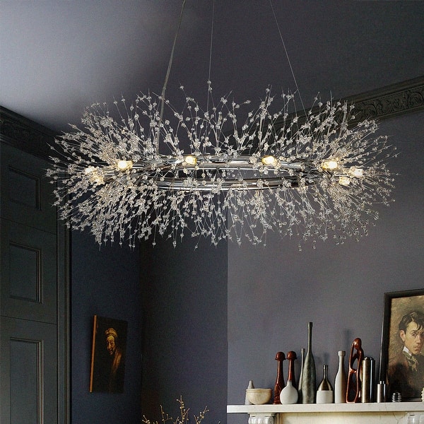 slide 1 of 17, Interior Decor 12-light Stainless Steel Crystal Firework Chandelier
