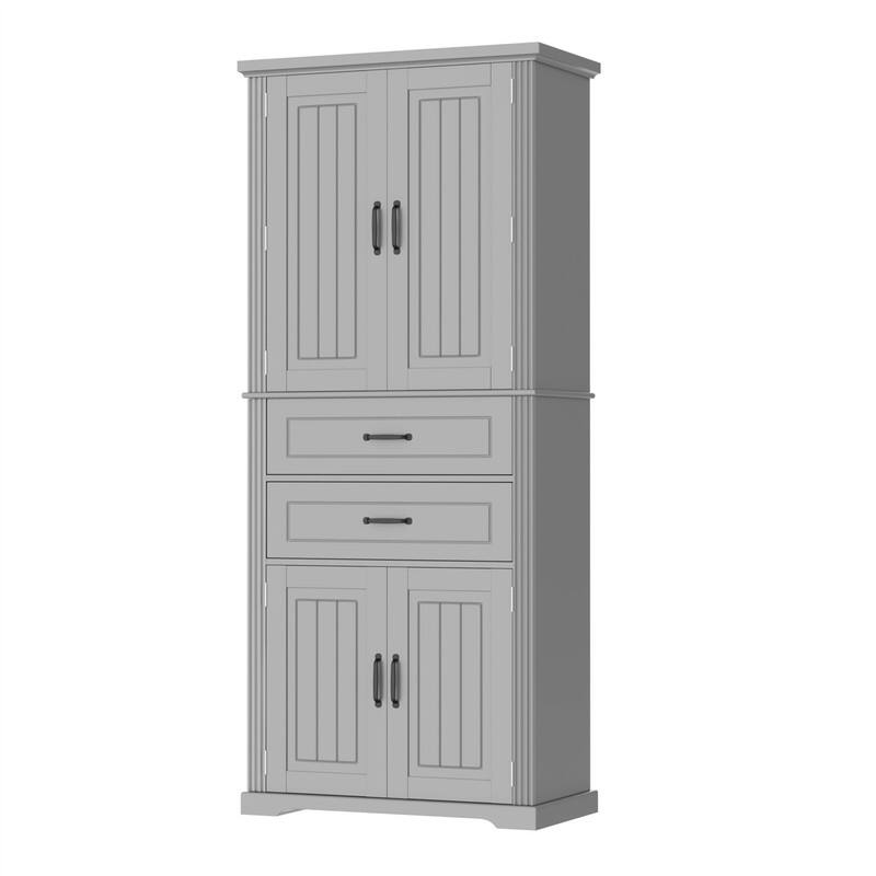 Bathroom Storage Cabinet with 2 Storage Drawers and 4 Doors, Freestanding Bathroom Floor Cabinet with Adjustable Shelf