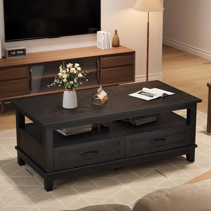 47.2" Center Farmhouse Coffee Table with Drawers for Living Room - N/A