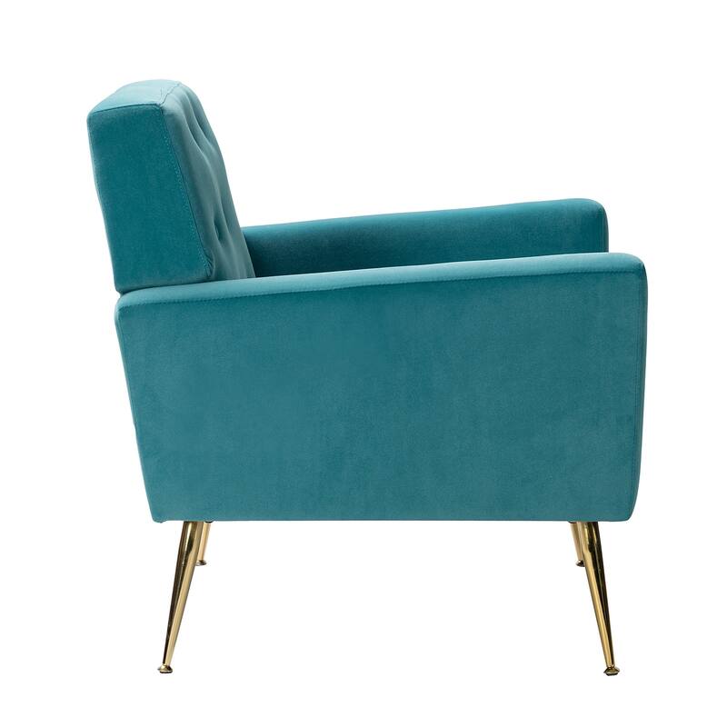 Lilia Contemporary Velvet Upholstered Tufted Back Armchair with Metal Golden legs Set of 2 by HULALA HOME