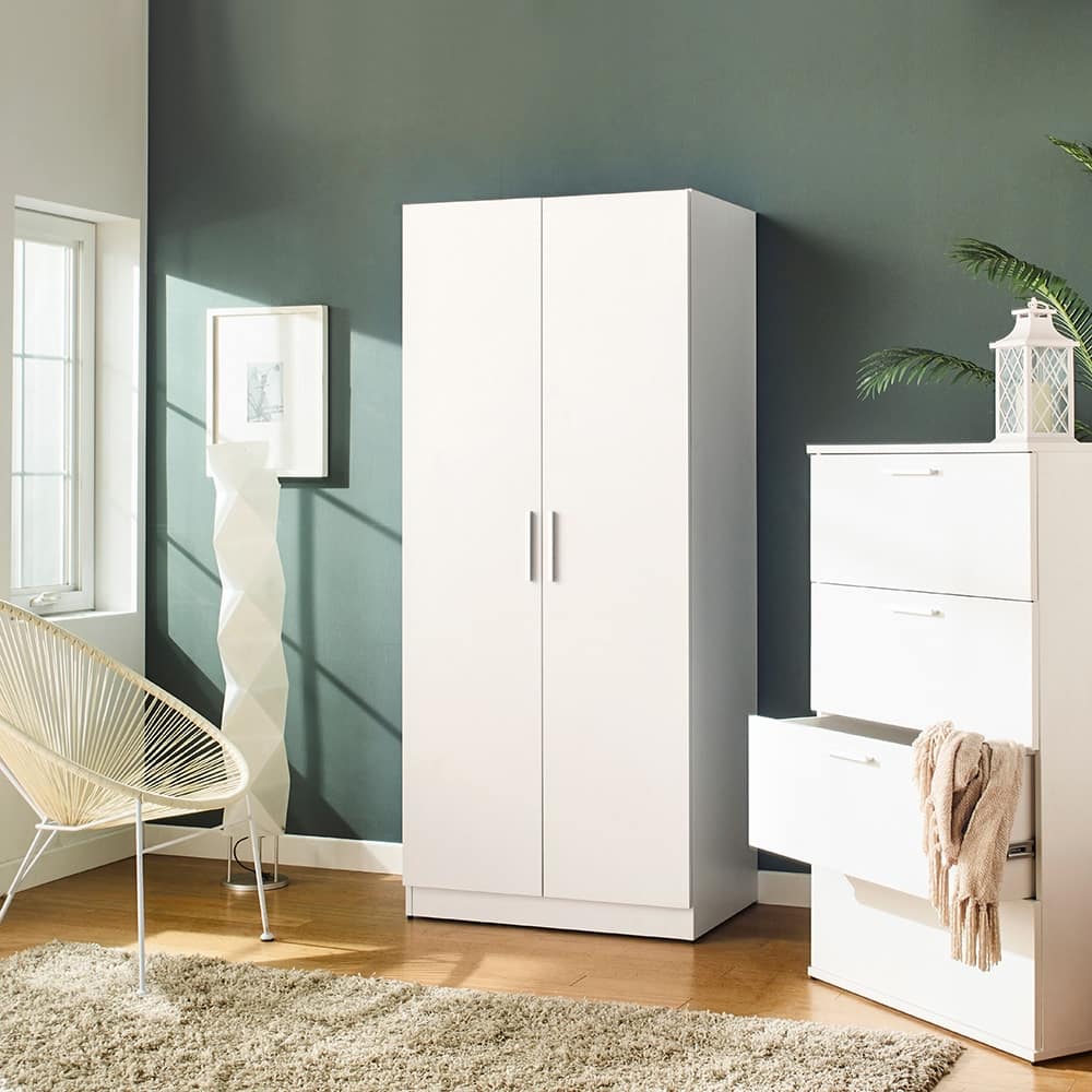 Mia Tall Shoe Cabinet with Six Shelves in White