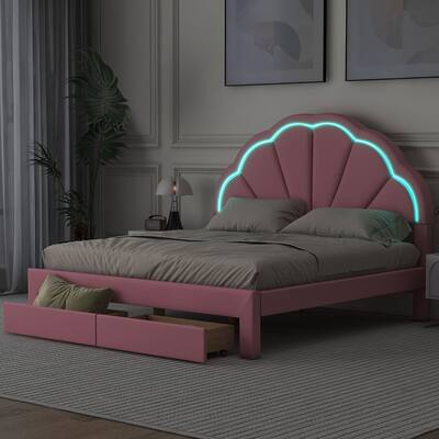 [LED]Queen Size Upholstered Platform Bed