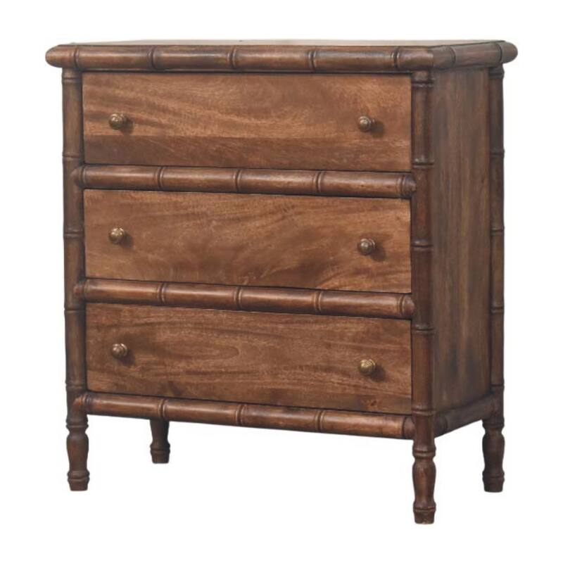 Artisan Furniture Solid Wood Bamboo Carved 3-Drawer Chest