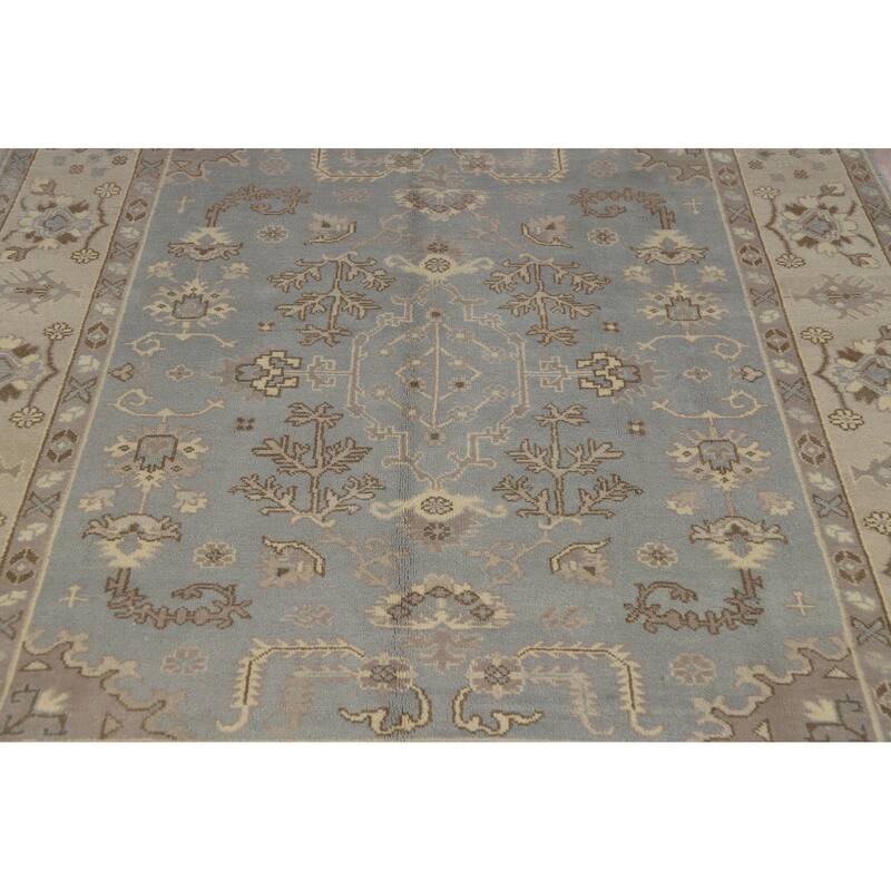Light Blue Oushak Indian Area Rug Handmade Transitional Wool Carpet - 7'10" x 10'3"