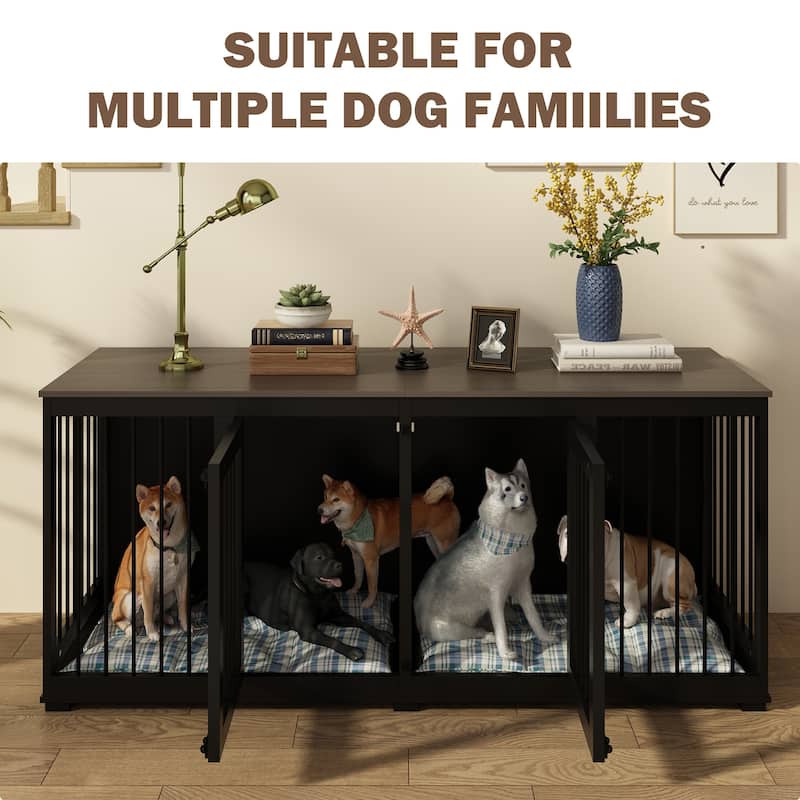 70.9" Modern Home Collection Dual Door Dog Kennel Available in Elegant