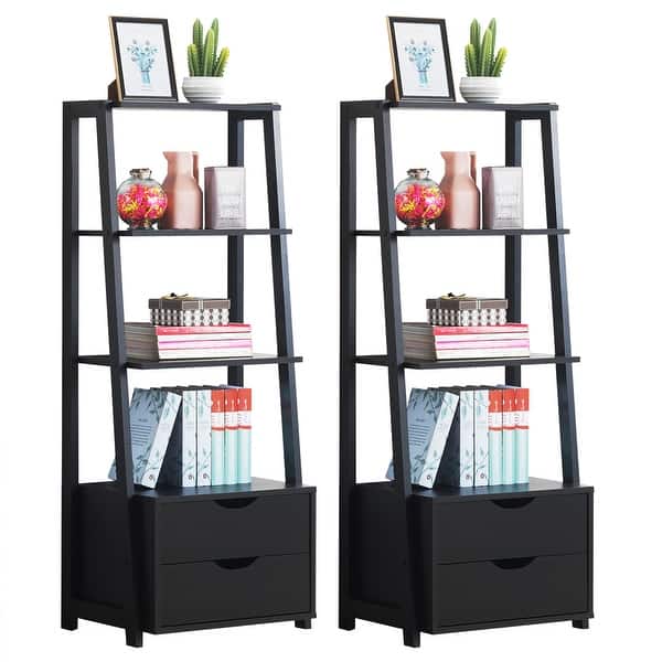 Shop Costway Set Of 2 Ladder Shelf 4 Tier Bookshelf Bookcase