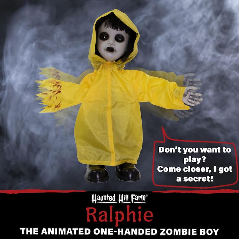 Haunted Hill Farm 2-Ft. Ralphie the Animated One-Handed Zombie Boy, Indoor or Covered Outdoor