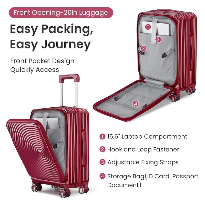 3 Piece PC Expandable Lightweight Carry On Luggage Sets with Front Pocket and Spinner Wheels & TSA Lock, for Men and Women