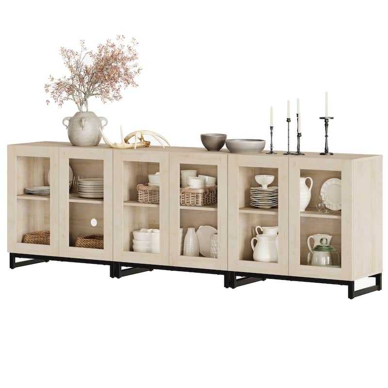 WAMPAT Modern TV Stand with Glass Doors for 110 inch TVs, Entertainment Center Console with Adjustable Shelves and Metal Base