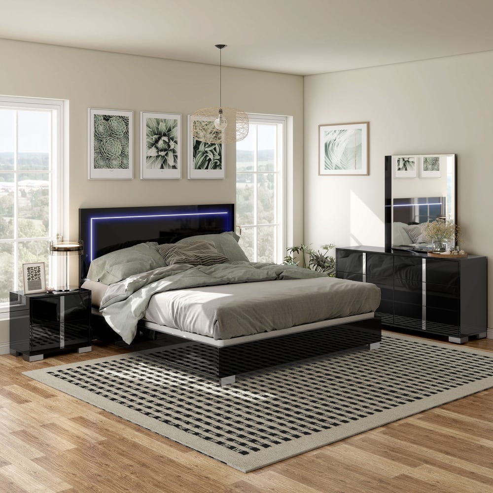 Furniture of America Erina Modern Glossy 4-Piece Panel Bedroom Set