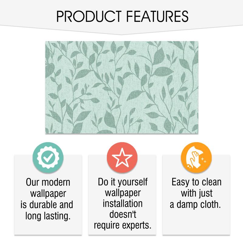 SUSSEXHOME Removable Wallpaper-Waterproof, Strippable, Light Resistance & Cleanable Wall Paper Roll-Wallpaper-Leaves