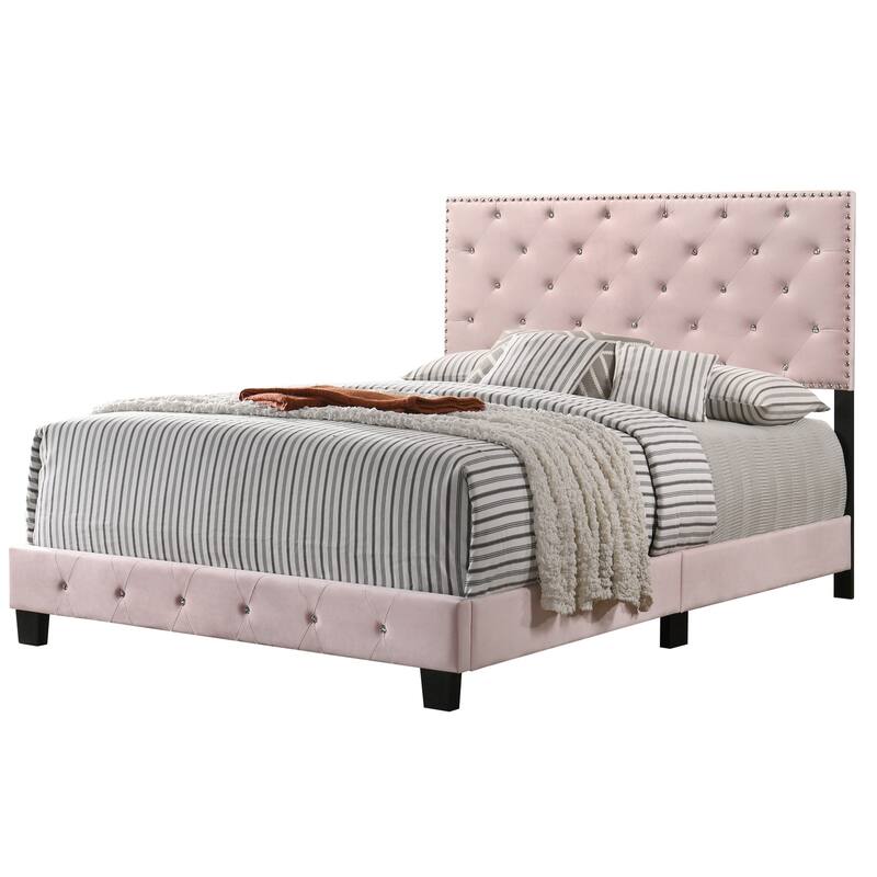 Pink Queen Bed with Bright Finish, Transitional Style and Spacious Frame for Stylish Bedrooms or Vibrant Modern Homes