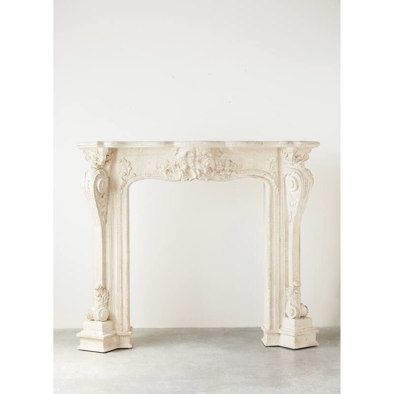 Ornate Decorative Fireplace Mantel, Distressed Black