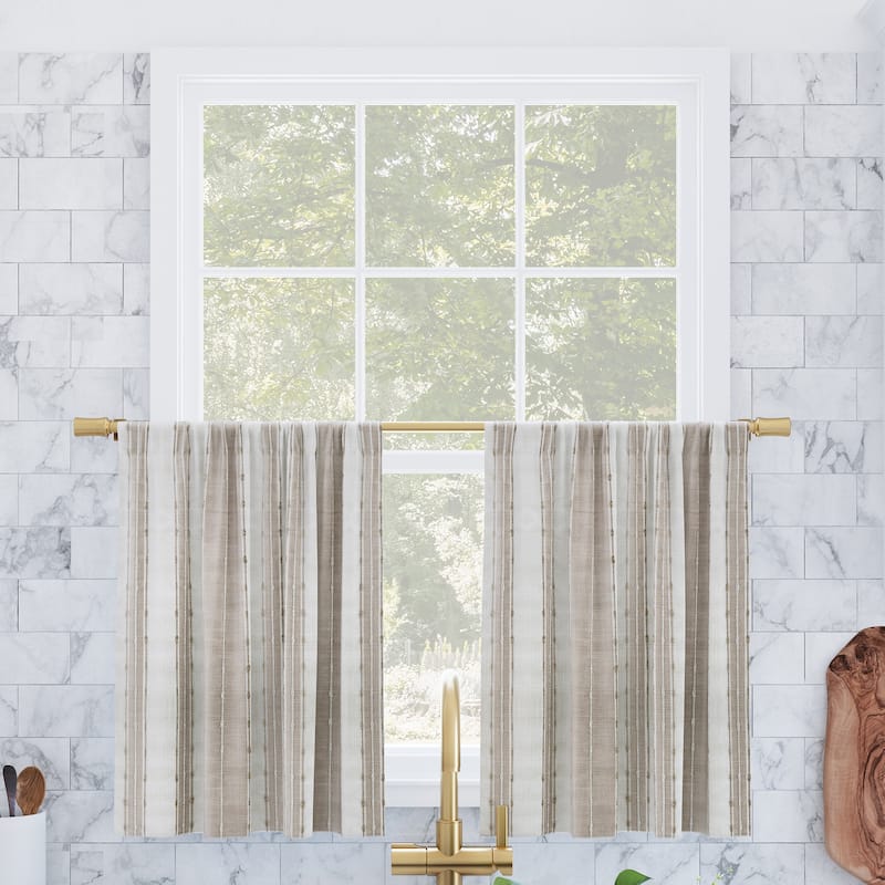 Archaeo Slub Texture Stripe Cotton Cafe Curtain Pair - Linen/White - 52" x 45"